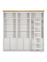 Kit três estantes Biblioteca com portas e escada, acabamento na cor branco lavado com mel | coleção biblioteca